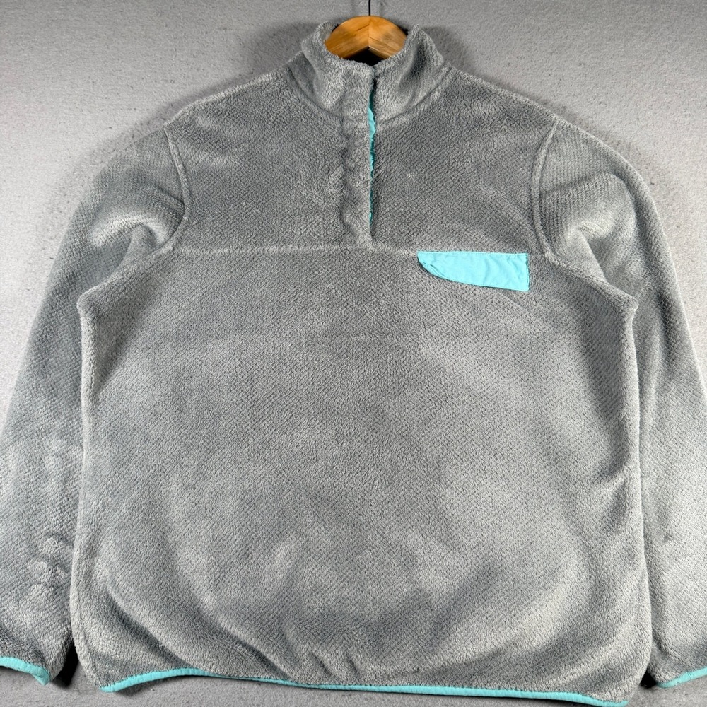 Jachs Cabin Mens Large Grey Teal Quarter Snap Fleece Pullover‎ Sweater Jacket